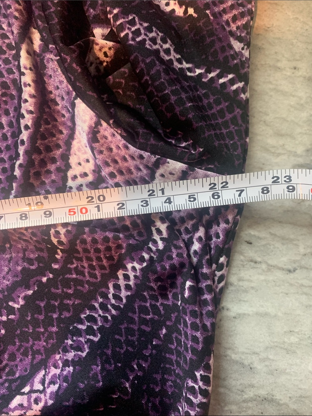 Purple Patterned V-Neck Ruched Blouse - Picture 9 of 11